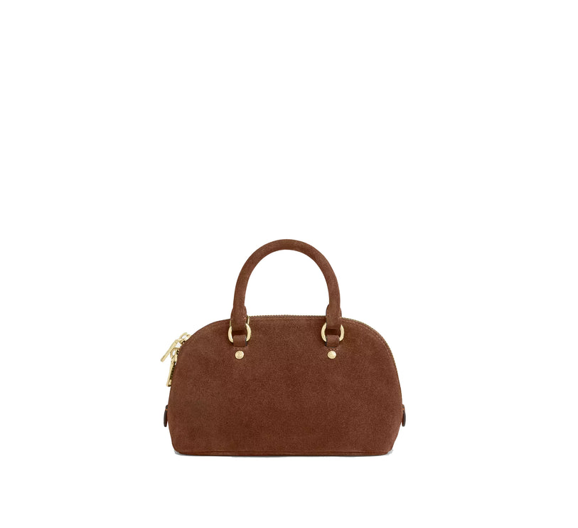 Coach Women's Lara Mini Satchel Bag Suede/Gold/Warm Brown