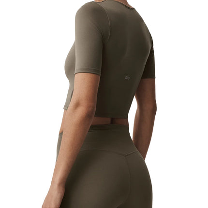 alo Women's Softsculpt Precision Half Sleeve Tee Olive Tree