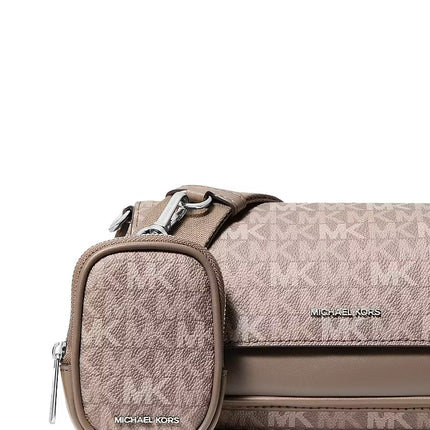 Michael Kors Women's Jet Set Travel Small Signature Logo Crossbody Bag With Pouch Mushroom/Silver