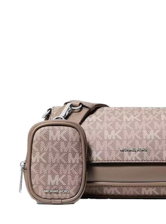 Michael Kors Women's Jet Set Travel Small Signature Logo Crossbody Bag With Pouch Mushroom/Silver