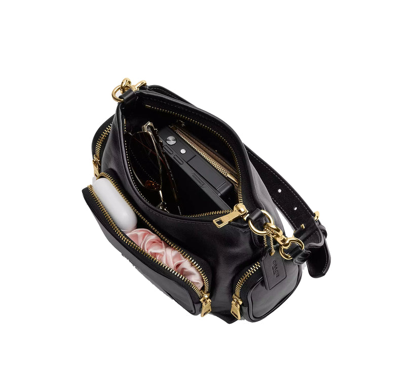 Coach Women's Laurel Shoulder Bag 22 With Pockets Gold/Black