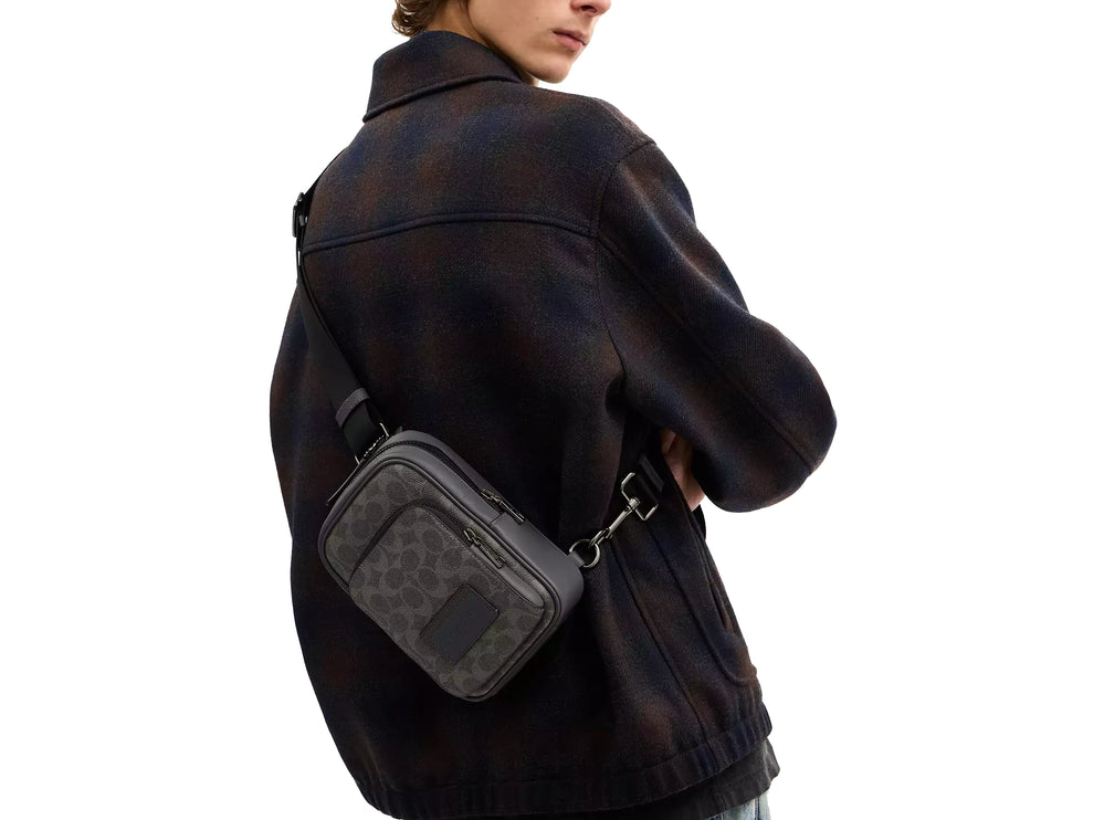 Coach Unisex Racer Sling Pack In Signature Canvas Gunmetal/Grey/Charcoal