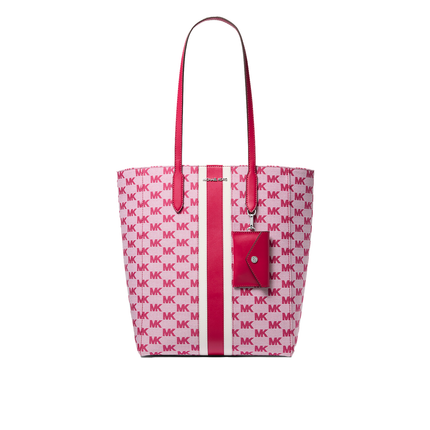 Michael Kors Women's Vincent Large Logo Jacquard Tote Bag with Card Case Dark Raspberry/Silver