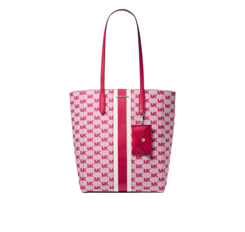 Michael Kors Women's Vincent Large Logo Jacquard Tote Bag with Card Case Dark Raspberry/Silver