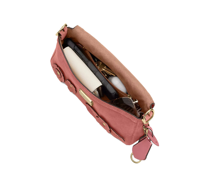 Coach Women's Etta Small Flap Shoulder Bag With Floral Applique Gold/Blush Pink
