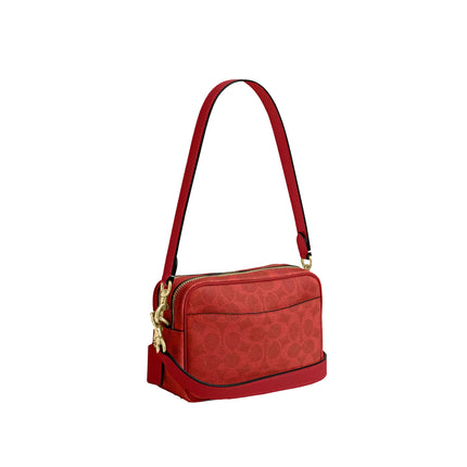 Coach Women's Mini Carey Crossbody Bag In Signature Canvas Gold/Crimson