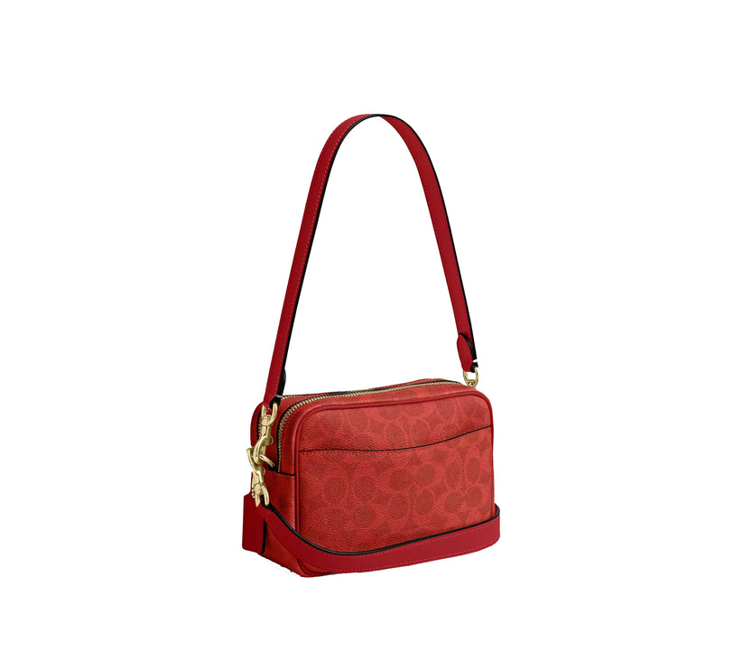 Coach Women's Mini Carey Crossbody Bag In Signature Canvas Gold/Crimson