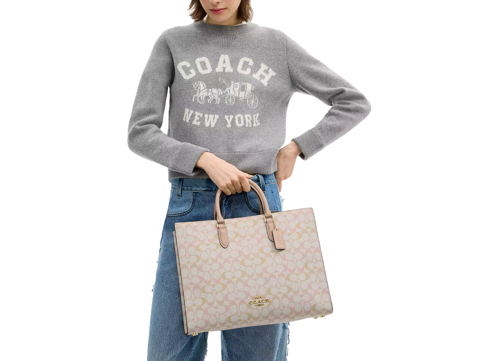 Coach Women's Maggie Tote Bag In Pretty Signature Canvas Gold/Chalk/Pink