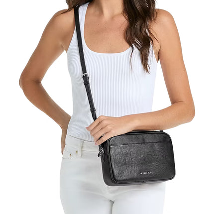 Michael Kors Women's Jet Set Large Pebbled Leather Camera Crossbody Bag Black/Silver