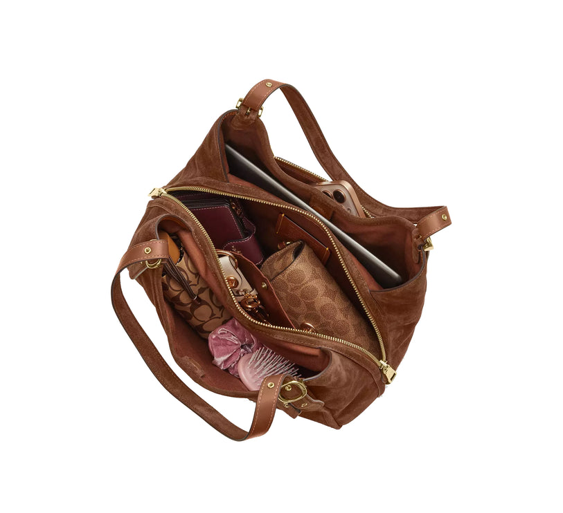 Coach Women's Erin Shoulder Bag Suede/Gold/Warm Brown