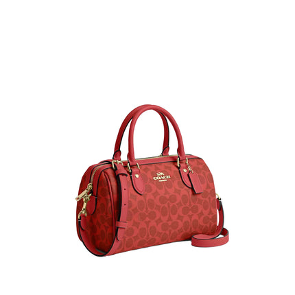 Coach Women's Rowan Satchel Bag In Signature Canvas Gold/Crimson
