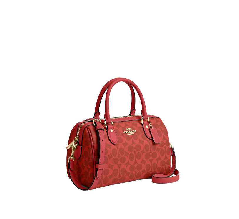 Coach Women's Rowan Satchel Bag In Signature Canvas Gold/Crimson