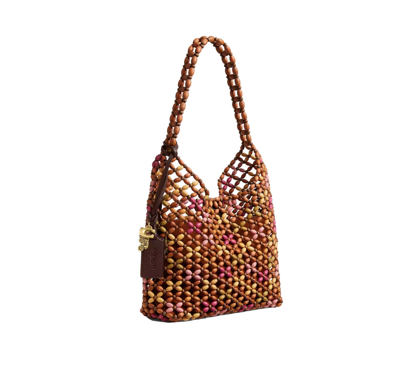 Coach Women's Brooklyn Shoulder Bag 28 With Wooden Beading Brass/Maple Multi