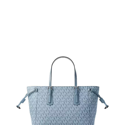 Michael Kors Women's Voyager Extra-Small Signature Logo Tote Bag Denim/Silver