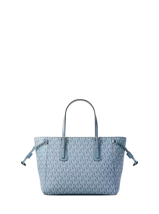 Michael Kors Women's Voyager Extra-Small Signature Logo Tote Bag Denim/Silver