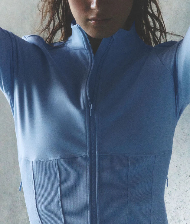 alo Women's Airbrush Corset Full Zip Jacket Light Provence Blue