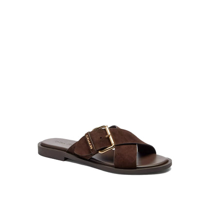 Coach Women's Crisscross Buckle Sandal Suede/Chocolate Brown