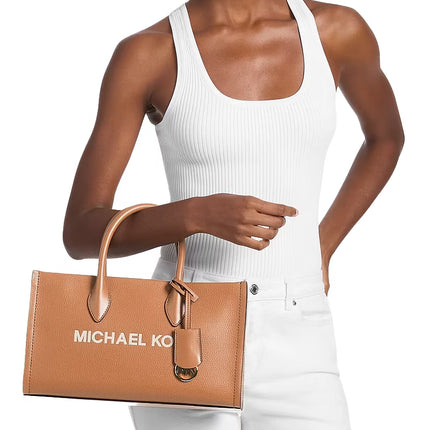 Michael Kors Women's Mirella Medium Pebbled Leather Satchel Bag Luggage/Gold
