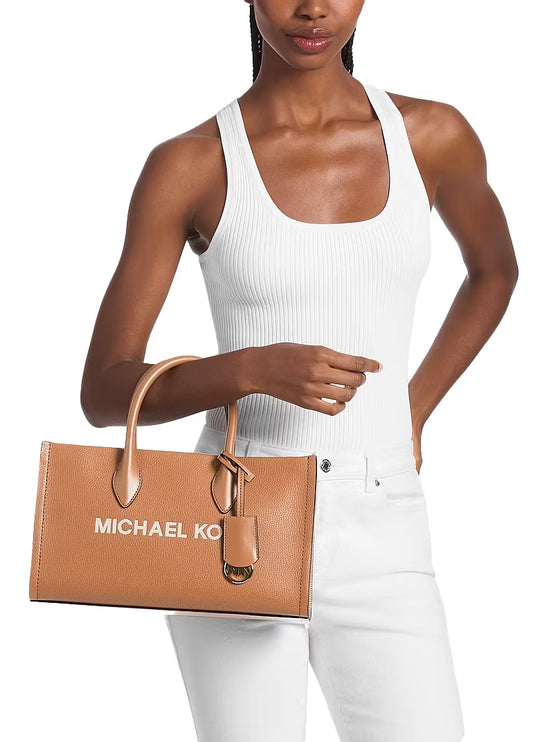 Michael Kors Women's Mirella Medium Pebbled Leather Satchel Bag Luggage/Gold