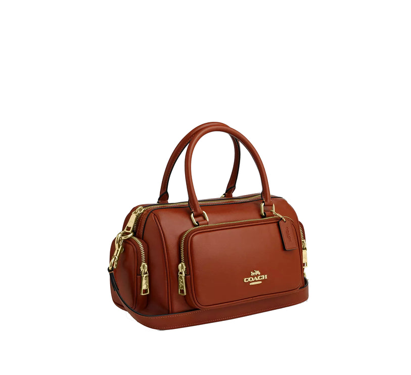 Coach Women's Rowan Satchel Bag With Pockets Gold/Cinnamon