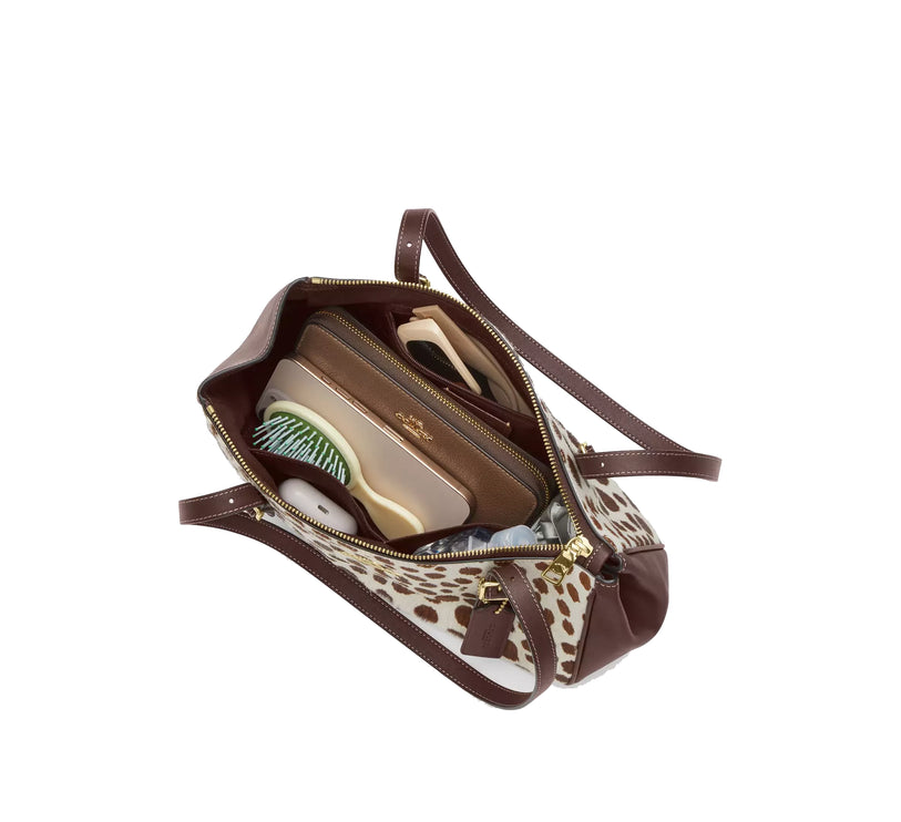Coach Women's Asher Shoulder Bag In Haircalf Gold/Dark Brown Chalk