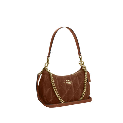 Coach Women's Teri Shoulder Bag With Quilting Suede/Gold/Warm Brown