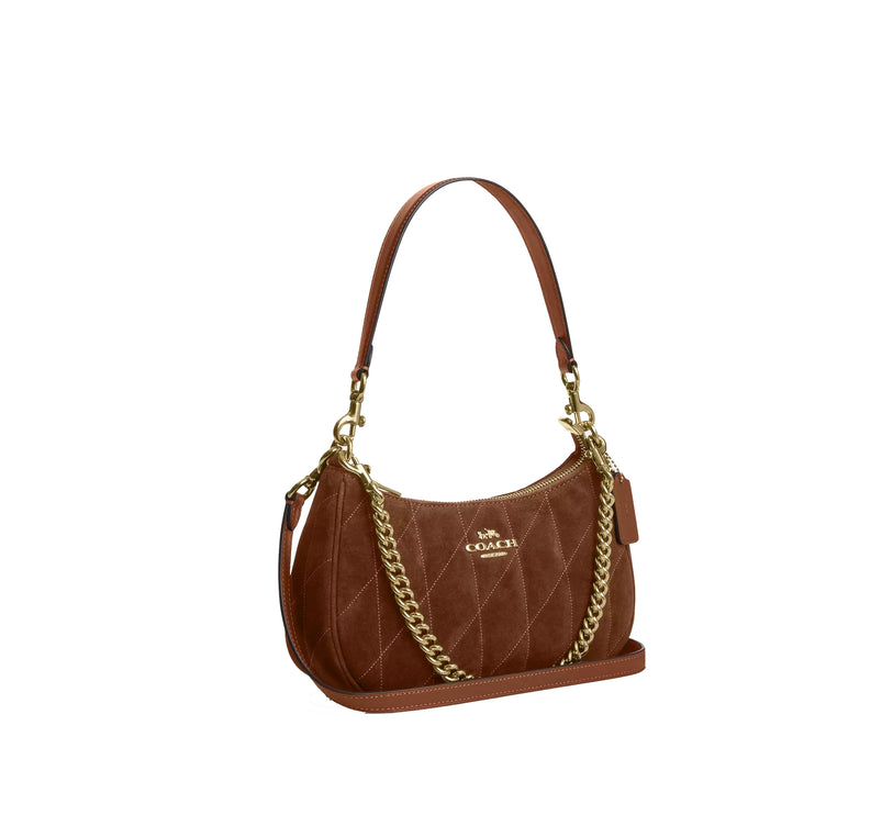 Coach Women's Teri Shoulder Bag With Quilting Suede/Gold/Warm Brown