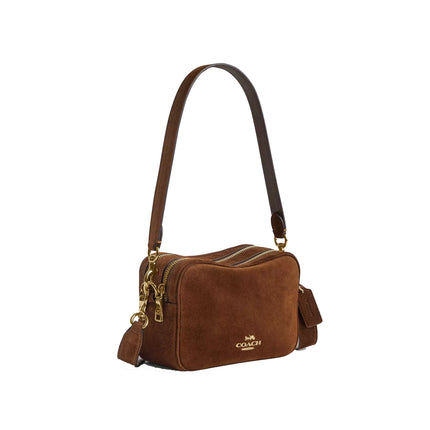 Coach Women's Mini Carey Crossbody Bag Suede/Gold/Warm Brown