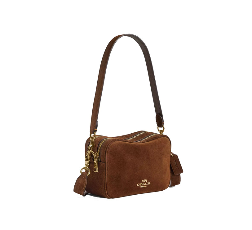 Coach Women's Mini Carey Crossbody Bag Suede/Gold/Warm Brown