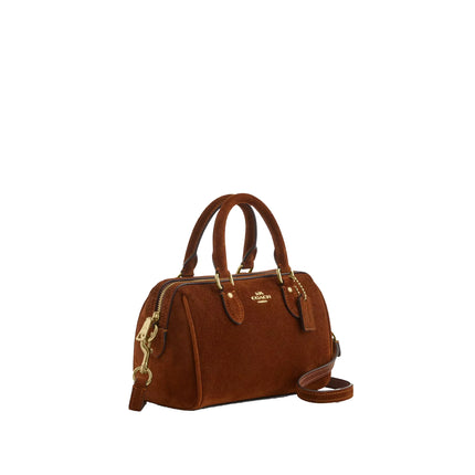 Coach Women's Mini Rowan Crossbody Bag Suede/Gold/Warm Brown
