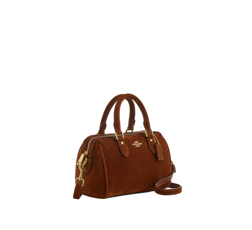 Coach Women's Mini Rowan Crossbody Bag Suede/Gold/Warm Brown