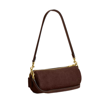 Coach Women's Barrel Bag Suede/Brass/Dark Chocolate