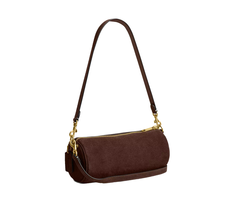 Coach Women's Barrel Bag Suede/Brass/Dark Chocolate