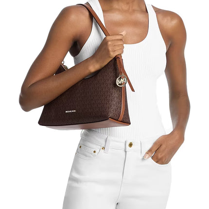 Michael Kors Women's Sammy Medium Signature Logo Convertible Shoulder Bag Brown/Gold
