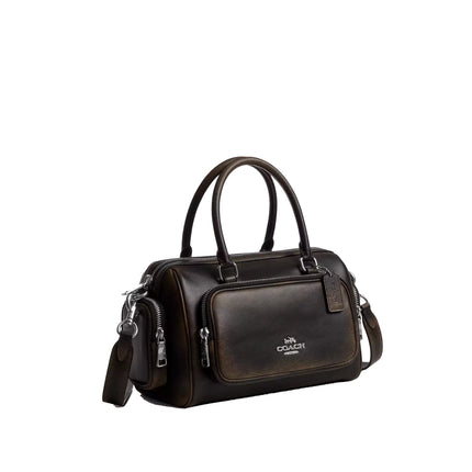 Coach Women's Rowan Satchel Bag With Pockets In Loved Leather Silver/Black Brown