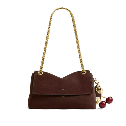 Coach Women's Chelsea Shoulder Bag 30 With Chain Suede/Brass/Dark Chocolate