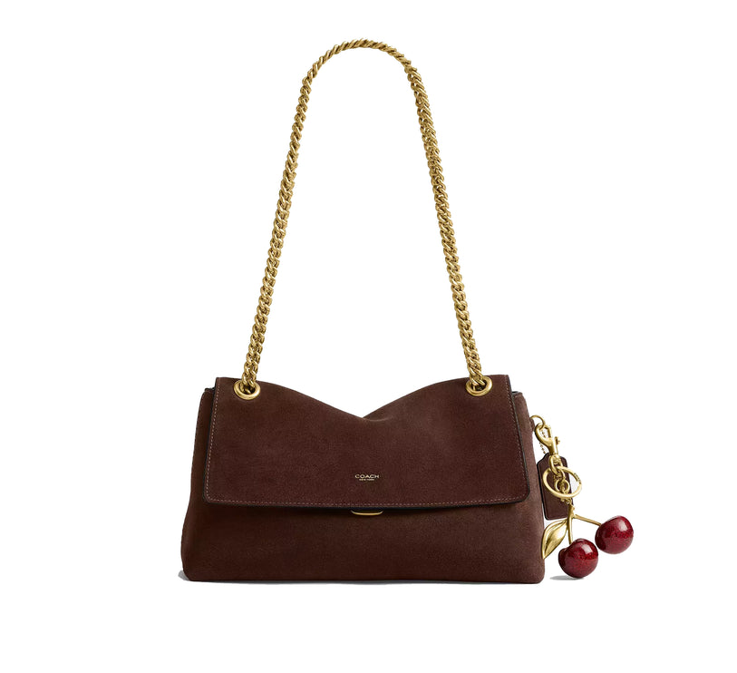 Coach Women's Chelsea Shoulder Bag 30 With Chain Suede/Brass/Dark Chocolate