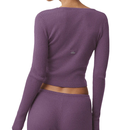 alo Women's Sweater Knit Unwind Long Sleeve Plum Kiss