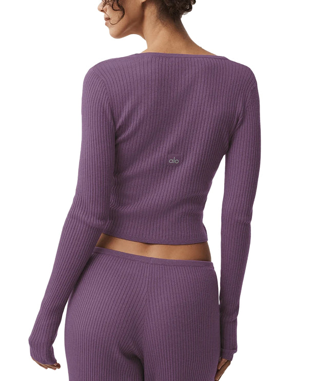 alo Women's Sweater Knit Unwind Long Sleeve Plum Kiss