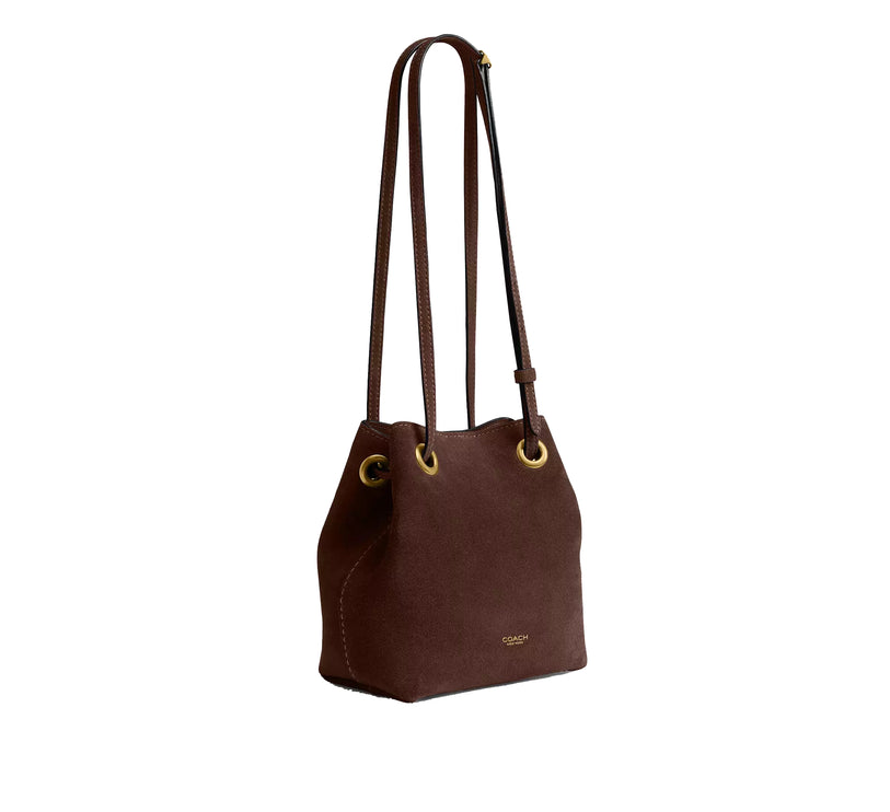 Coach Women's Jade Drawstring Bag Suede/Brass/Dark Chocolate