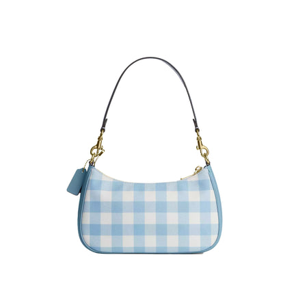 Coach Women's Teri Shoulder Bag With Gingham Print And Charm Gold/Blue Multi