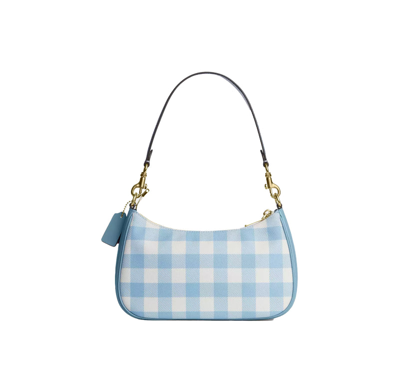 Coach Women's Teri Shoulder Bag With Gingham Print And Charm Gold/Blue Multi