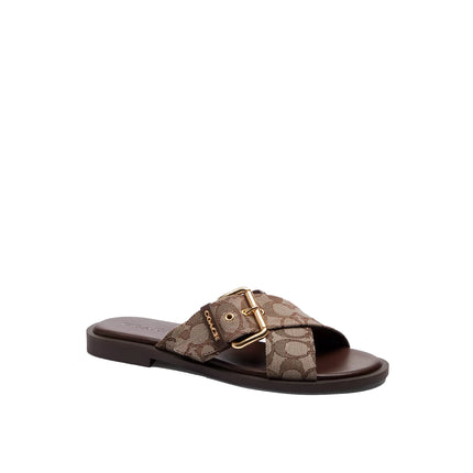 Coach Women's Crisscross Buckle Sandal In Signature Jacquard Oak/Maple