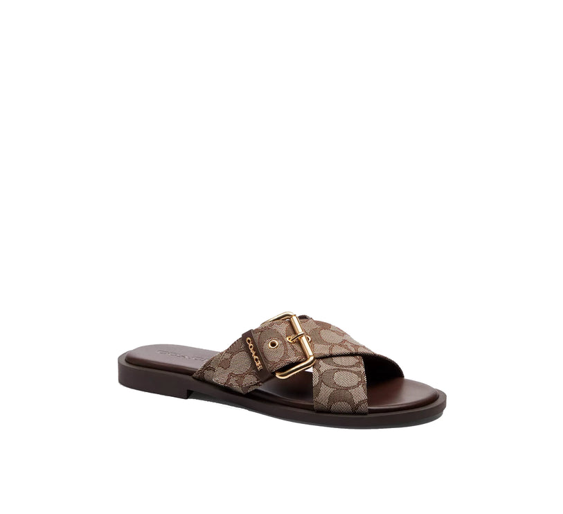 Coach Women's Crisscross Buckle Sandal In Signature Jacquard Oak/Maple