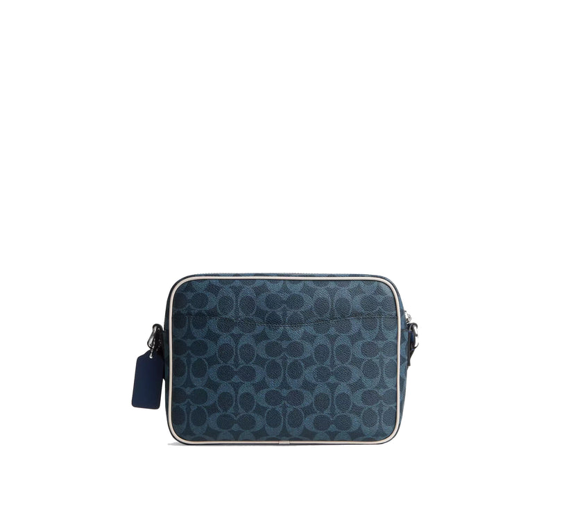 Coach Unisex Colton Crossbody Bag 25 In Signature Canvas With Coach Graphic Silver/Ink Blue
