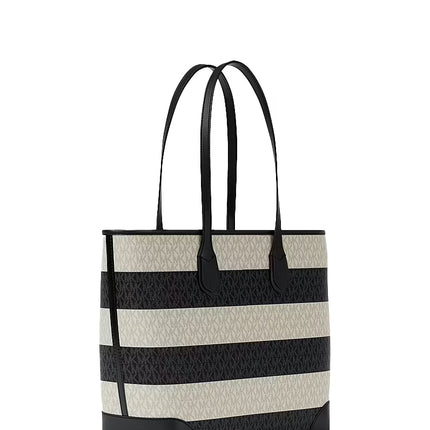 Michael Kors Women's Eva Large Striped Signature Logo Tote Bag Black/Silver