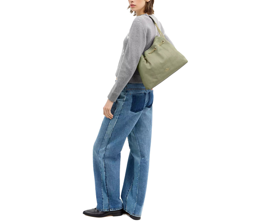 Coach Women's Evelyn Shoulder Bag With Quilting Gold/Pistachio