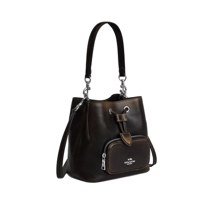 Coach Women's Rowan Bucket Bag With Pocket In Loved Leather Silver/Black Brown