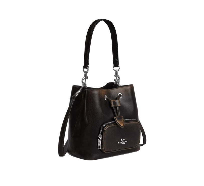 Coach Women's Rowan Bucket Bag With Pocket In Loved Leather Silver/Black Brown
