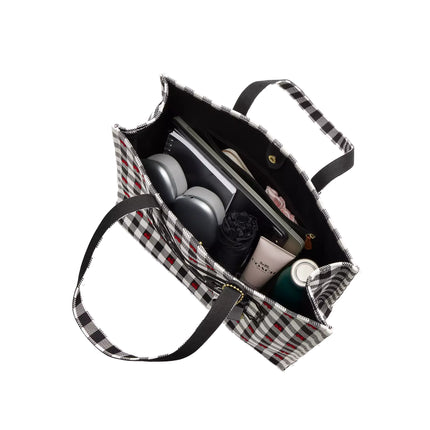 Coach Women's Tote Bag With Gingham Print Gold/Black Multi